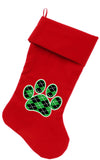 Argyle Paw Green Screen Print 18 inch Velvet Christmas Stocking Red