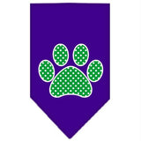 Green Swiss Dot Paw Screen Print Bandana Purple Large