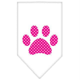 Pink Swiss Dot Paw Screen Print Bandana White Small