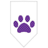 Purple Swiss Dot Paw Screen Print Bandana White Small