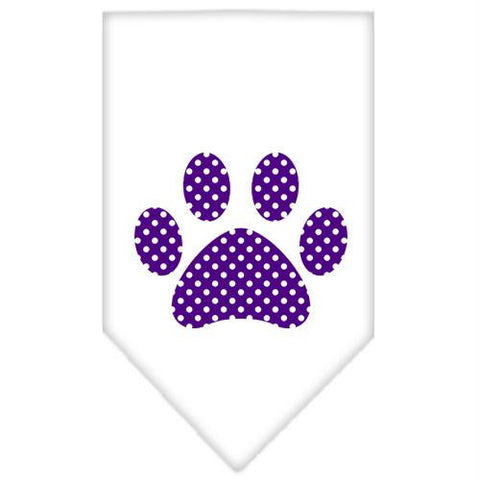 Purple Swiss Dot Paw Screen Print Bandana White Small