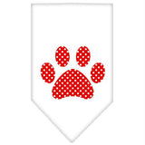 Red Swiss Dot Paw Screen Print Bandana White Small