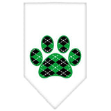 Argyle Paw Green Screen Print Bandana White Small