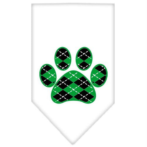 Argyle Paw Green Screen Print Bandana White Small