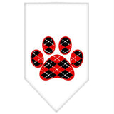 Argyle Paw Red Screen Print Bandana White Large