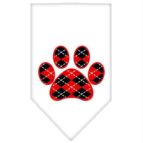 Argyle Paw Red Screen Print Bandana White Small