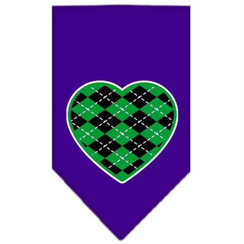 Argyle Heart Green Screen Print Bandana Purple Large