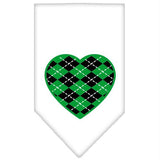 Argyle Heart Green Screen Print Bandana White Large