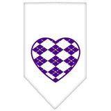 Argyle Heart Purple Screen Print Bandana White Large