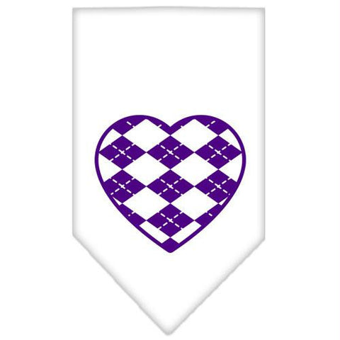 Argyle Heart Purple Screen Print Bandana White Large