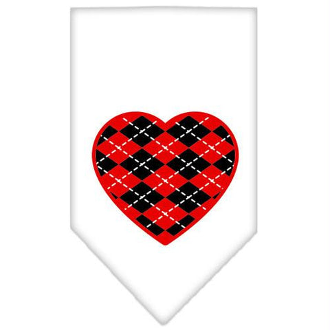 Argyle Heart Red Screen Print Bandana White Large