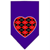 Argyle Heart Red Screen Print Bandana Purple Small