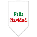 Feliz Navidad Screen Print Bandana White Large