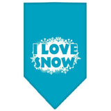 I Love Snow Screen Print Bandana Turquoise Large