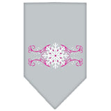 Pink Snowflake Swirls Screen Print Bandana Grey Small