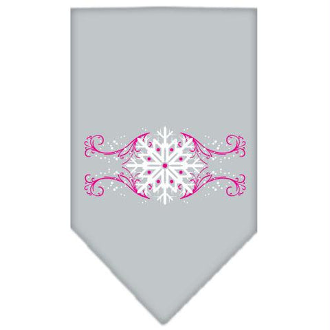 Pink Snowflake Swirls Screen Print Bandana Grey Small