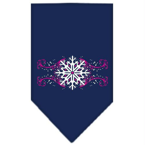 Pink Snowflake Swirls Screen Print Bandana Navy Blue Small