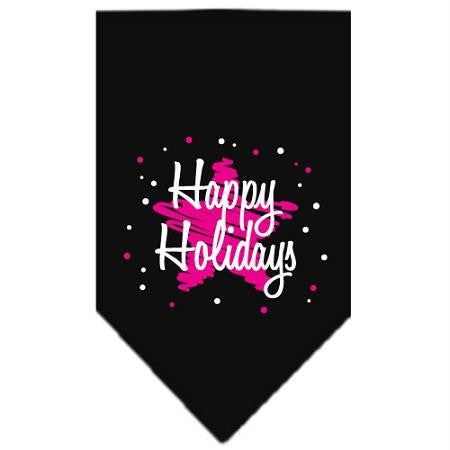 Scribble Happy Holidays Screen Print Bandana Black Small