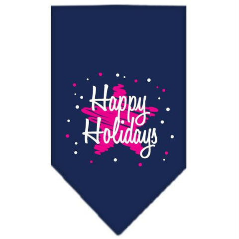 Scribble Happy Holidays Screen Print Bandana Navy Blue Small