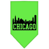 Chicago Skyline Screen Print Bandana Lime Green Large