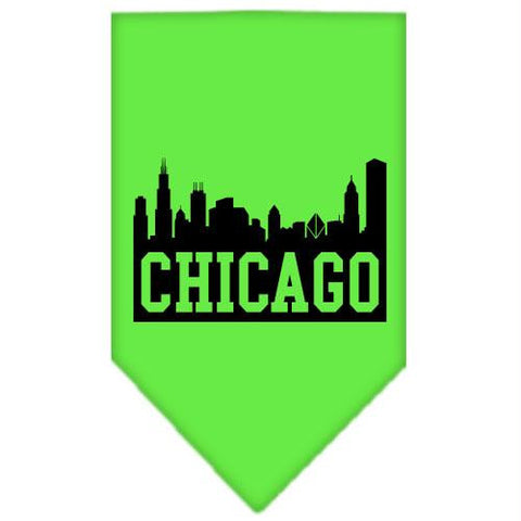 Chicago Skyline Screen Print Bandana Lime Green Small