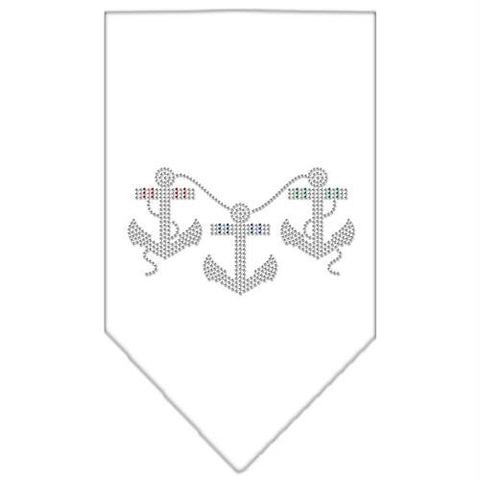 Anchors Rhinestone Bandana White Small