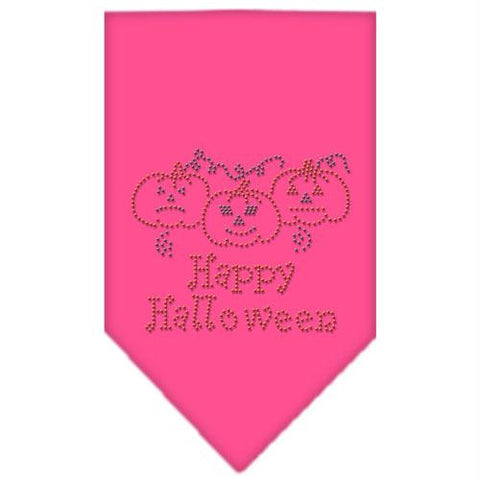 Happy Halloween Rhinestone Bandana Bright Pink Small