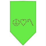 Peace Love Candy Cane Rhinestone Bandana Lime Green Large