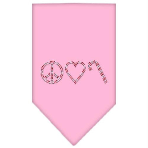 Peace Love Candy Cane Rhinestone Bandana Light Pink Large