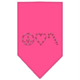 Peace Love Candy Cane Rhinestone Bandana Bright Pink Small