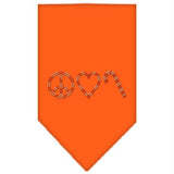 Peace Love Candy Cane Rhinestone Bandana Orange Small