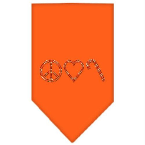 Peace Love Candy Cane Rhinestone Bandana Orange Small