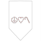 Peace Love Candy Cane Rhinestone Bandana White Small