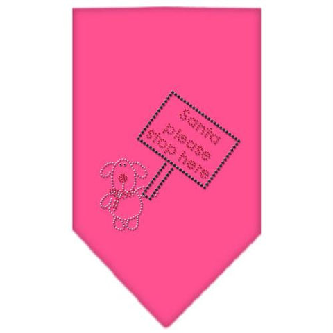 Santa Please Stop here Rhinestone Bandana Bright Pink Large