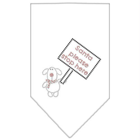 Santa Please Stop here Rhinestone Bandana White Small