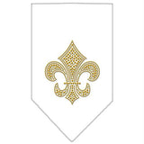 Fleur De Lis Gold Rhinestone Bandana White Small