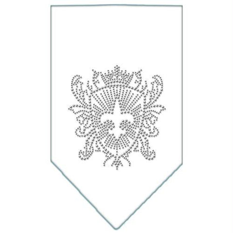 Fleur De Lis Shield Rhinestone Bandana White Large