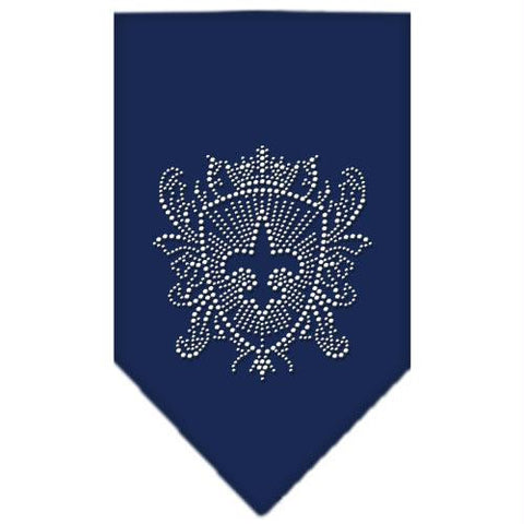 Fleur De Lis Shield Rhinestone Bandana Navy Blue Small