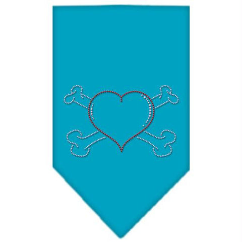 Heart Crossbone Rhinestone Bandana Turquoise Large