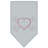 Heart Crossbone Rhinestone Bandana Grey Small