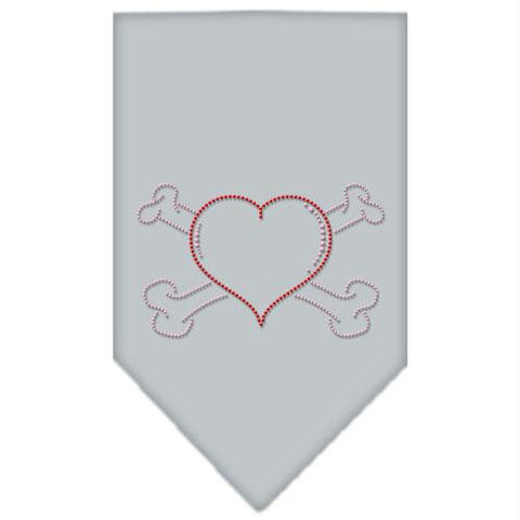 Heart Crossbone Rhinestone Bandana Grey Small