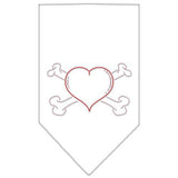 Heart Crossbone Rhinestone Bandana White Small