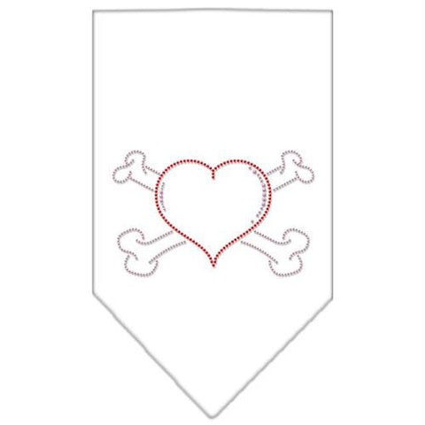 Heart Crossbone Rhinestone Bandana White Small