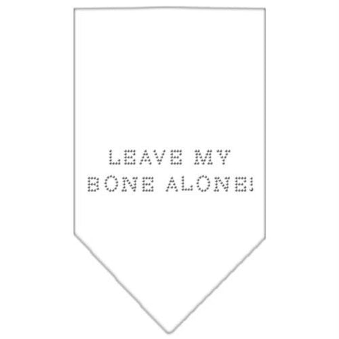 Leave My Bone Alone Rhinestone Bandana White Small