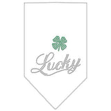 Lucky Script Rhinestone Bandana White Small