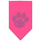 Paw Blue Rhinestone Bandana Bright Pink Large