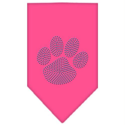 Paw Blue Rhinestone Bandana Bright Pink Large