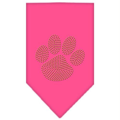 Paw Gold Rhinestone Bandana Bright Pink Large