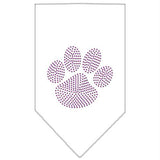 Paw Purple Rhinestone Bandana White Small