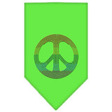 Rainbow Peace Sign Rhinestone Bandana Lime Green Large